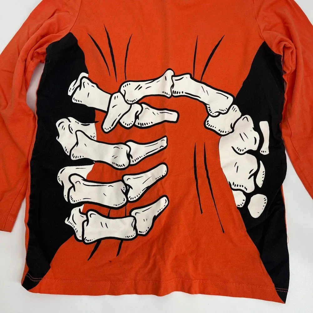 OshKosh Originals Boys Orange Skeleton Graphic Halloween Long Sleeve Size 7
